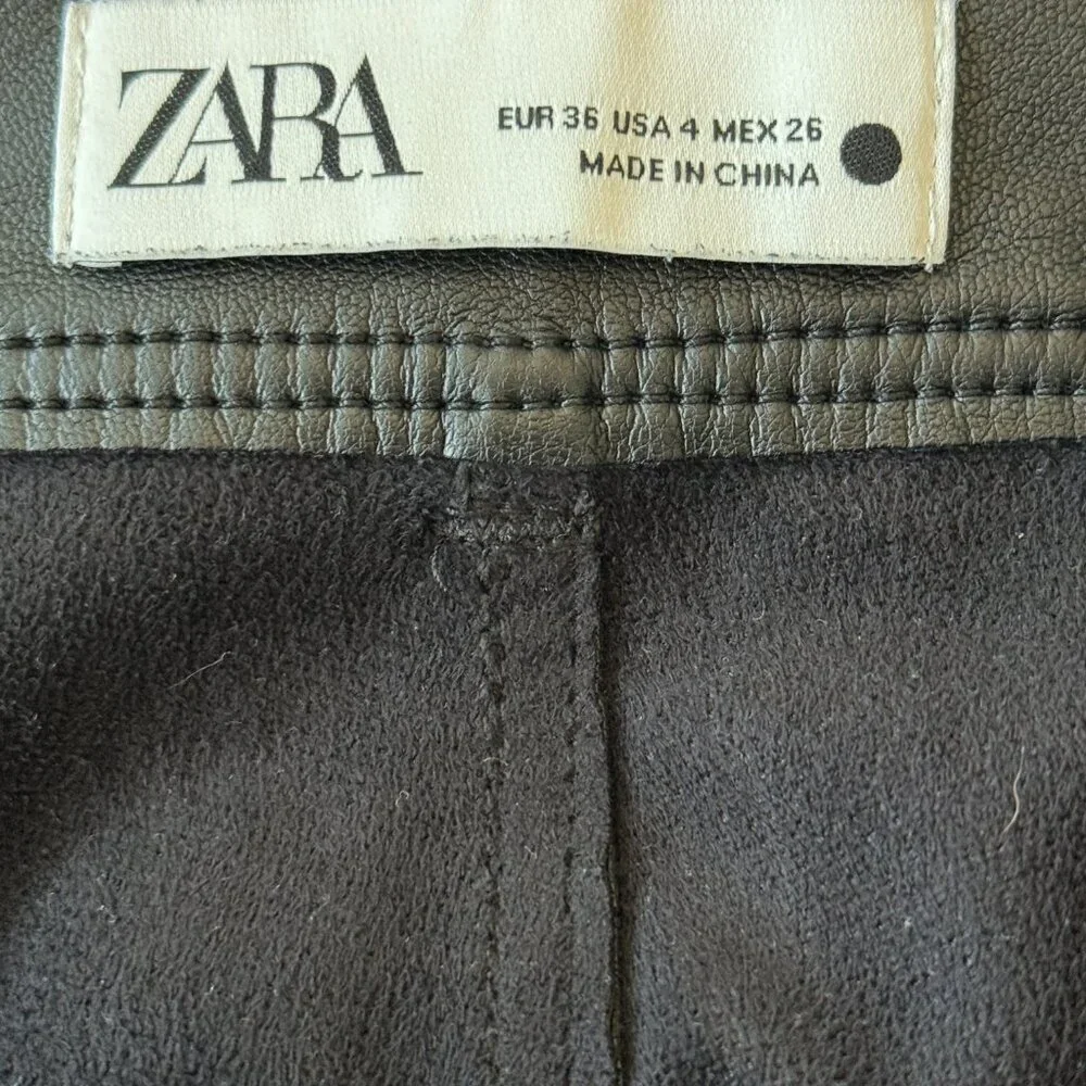 Chic! Zara Faux Leather Wide-Leg Pants — Black (Size 4)